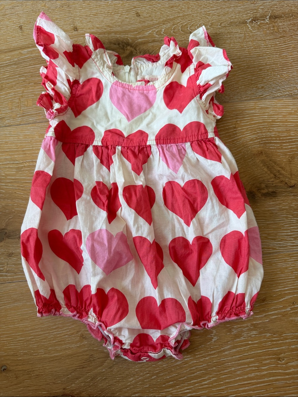 Pink Chicken Heart-Print Romper - Pink & Red